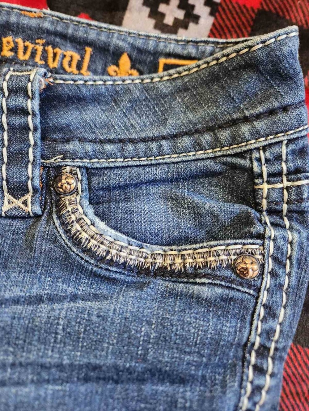 Rock Revival Roux B400 Bootcut Jeans Y2K McBling Sequin Fleur-De-Lis Sz 27 - Picture 13 of 15